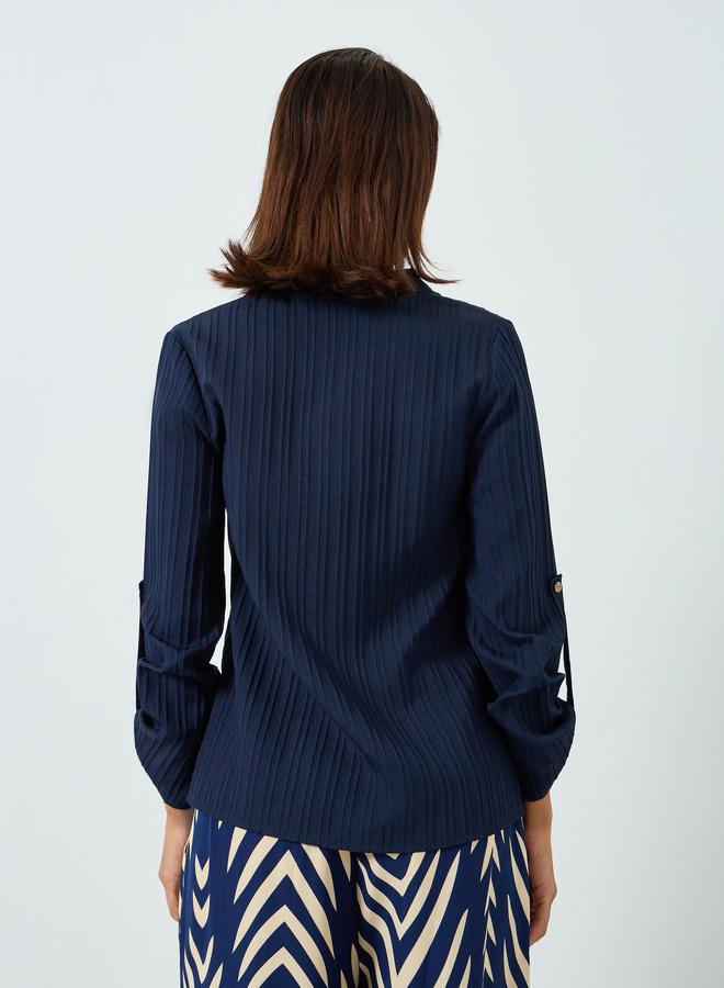 Take Two Women Textured Button Front Roll Up Sleeve Top - Image 5